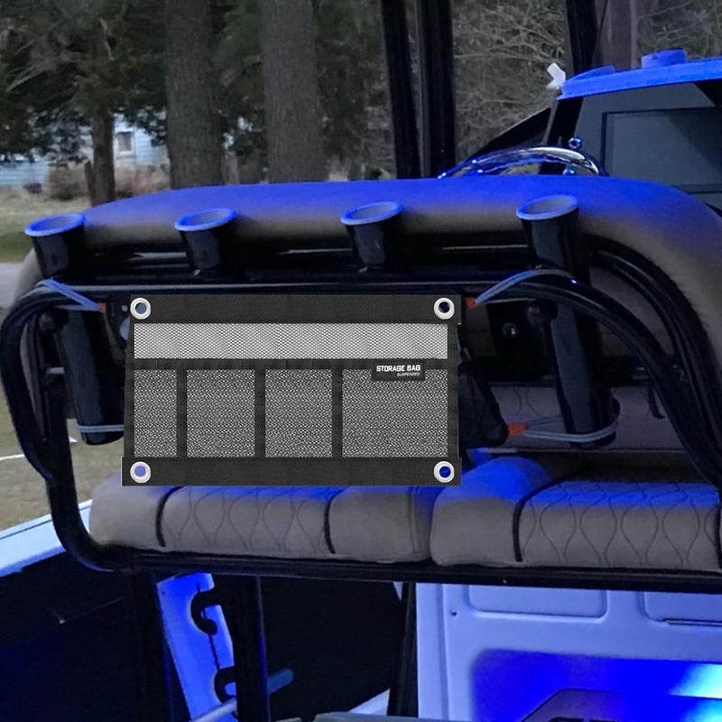 SUNOOM Mesh Storage Bag Kayak Storage Compartments Set Attaches to Kayak Seat,Boat Suspended Storage Organizer with 4 pcs Elastic Ring (16 INCH-4Pockets) - Image 3